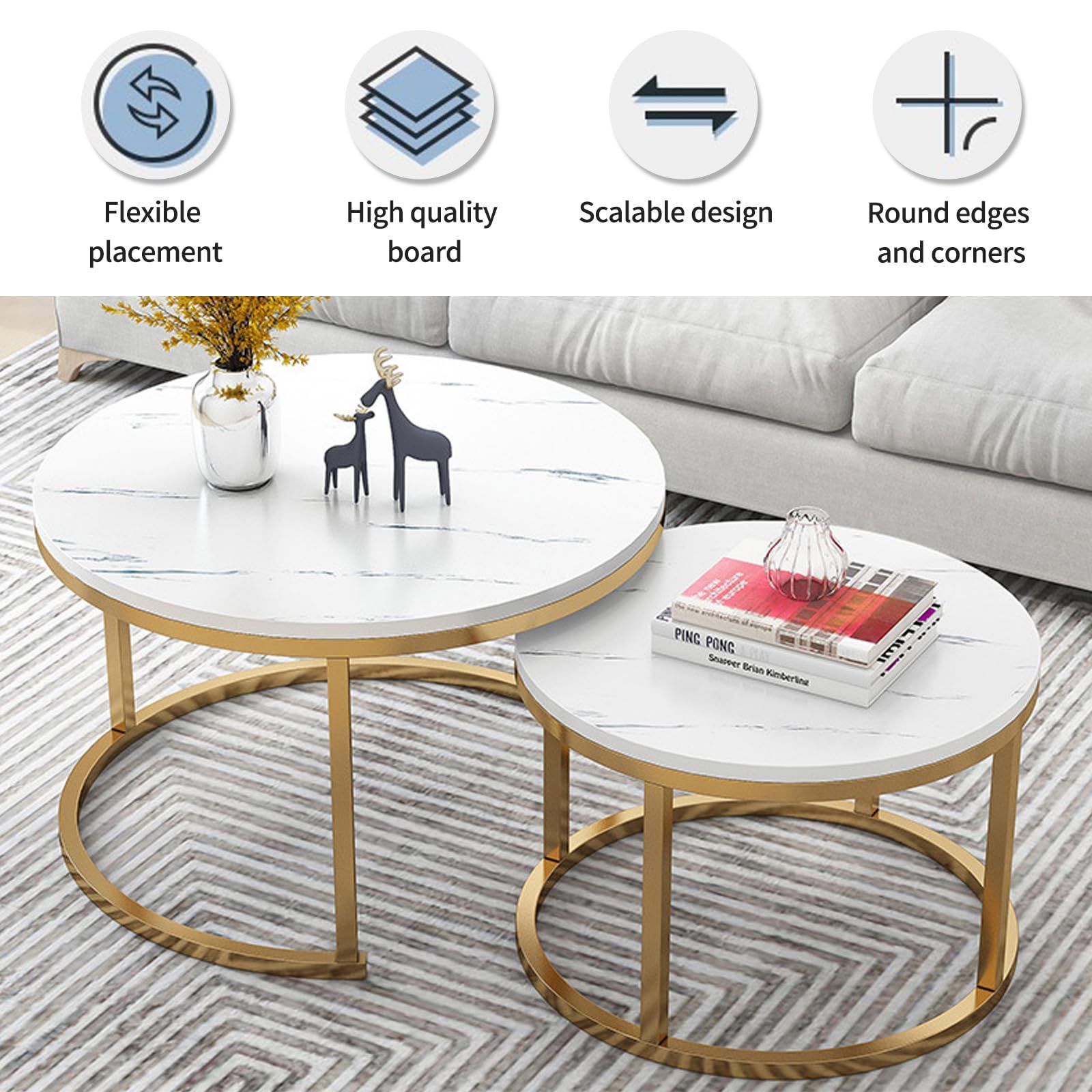 数量 コーヒー サイド ロータイプ おしゃれ 2点セット ラウンドデザイン 軽量設計 丸型 多用途 ネスト 自由 リビング センターテーブル ソファ テーブル ベッドサイド用 安定性 HARUMAKI ホワイト