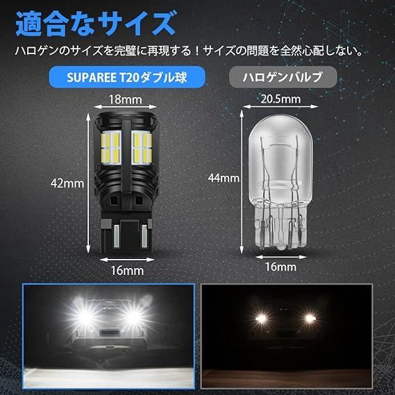 SUPAREE t20 led ダブル t20 LED ホワイト テールランプ ブレーキランプ ホワイト 爆光 t20 LEDバルブ ホワイト  無極性DC12V 国産車対応 2個入り - メルカリ