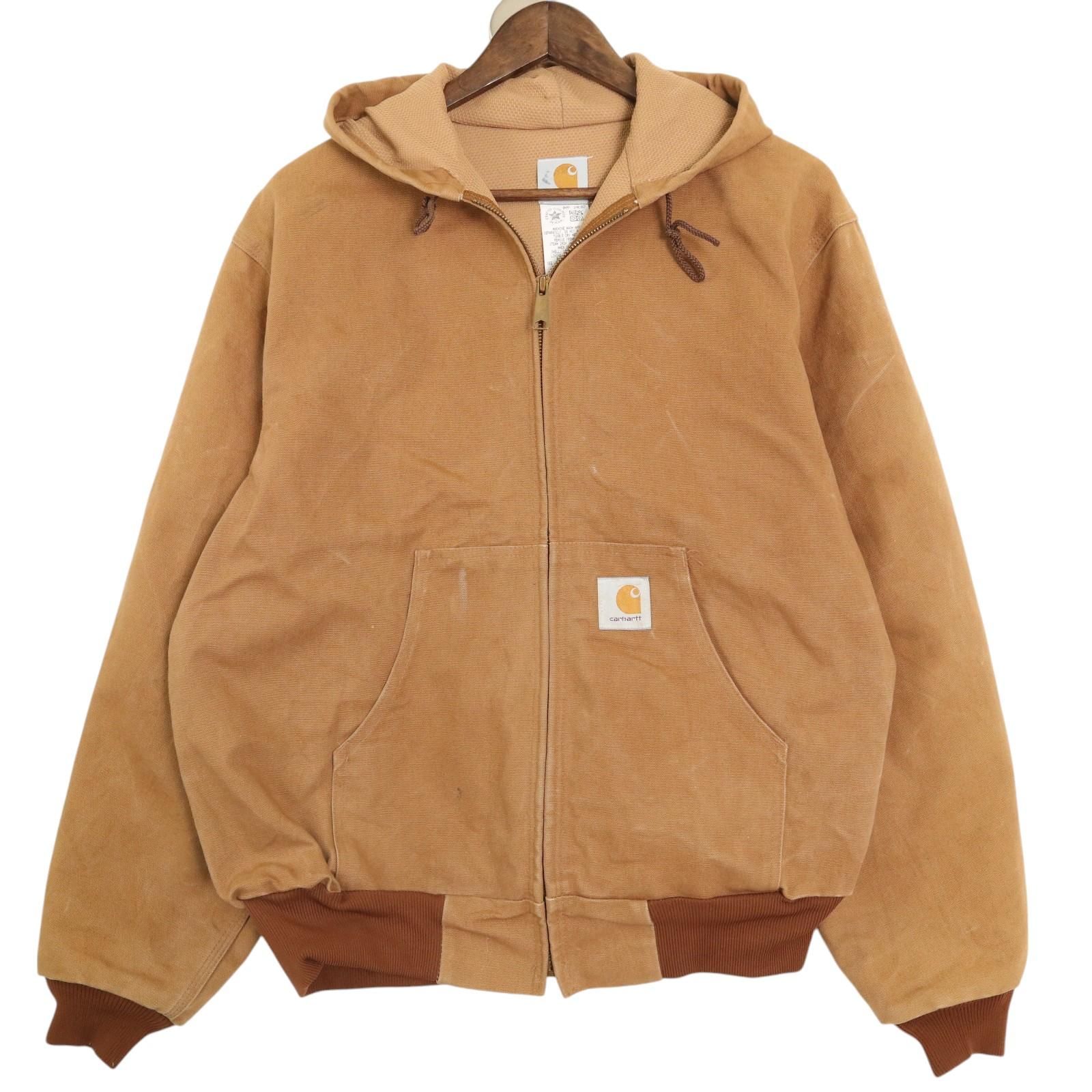 90年代 USA製 Carhartt カーハート アクティブジャケット ダック ワークジャケット ライトブラウン (メンズ L) 中古 古着 A3754
