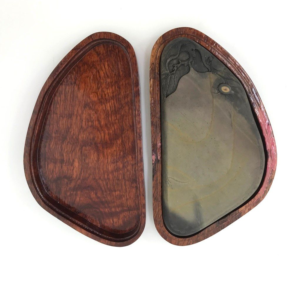 【箱付き】端州名硯　すずり 端州石硯 すずり 全長約15.8cm 木箱付き 詳細不明 長期保管品