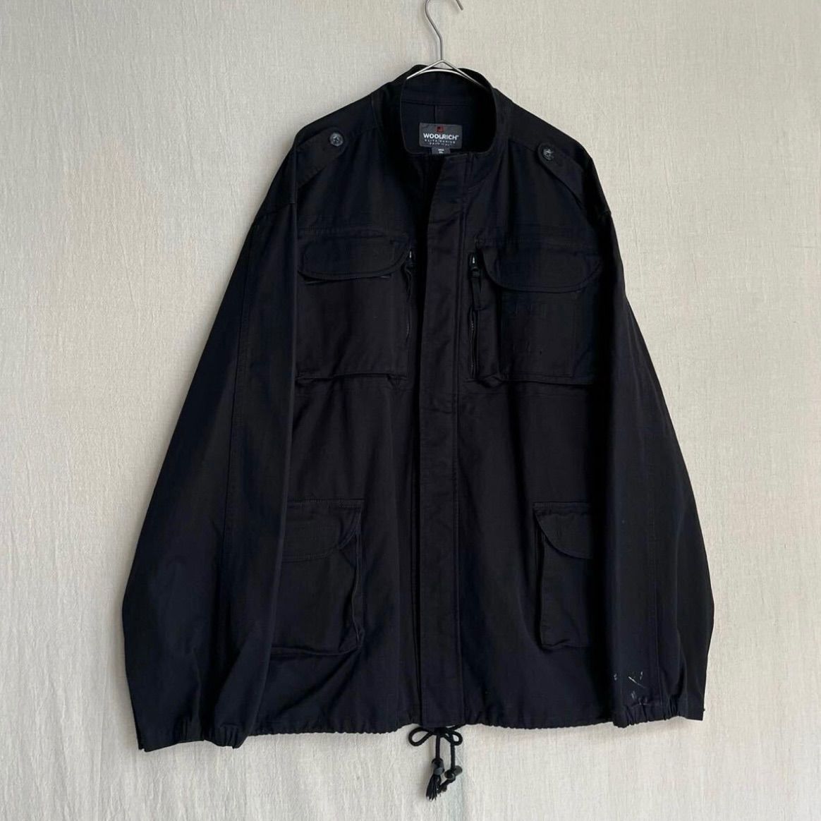 WOOLRICH ジャケット | 2XL コットン ブラック スタンド ドローコード エポレット USA ビンテージ O5-04021-9500