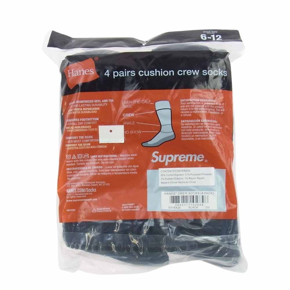 Supreme シュプリーム Hanes ヘインズ 4PAIRS CUSHION CREW SOCKS 4足