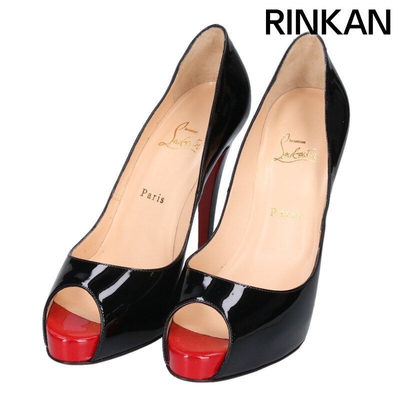 クリスチャンルブタン オープントゥプラットフォームパテントパンプス  