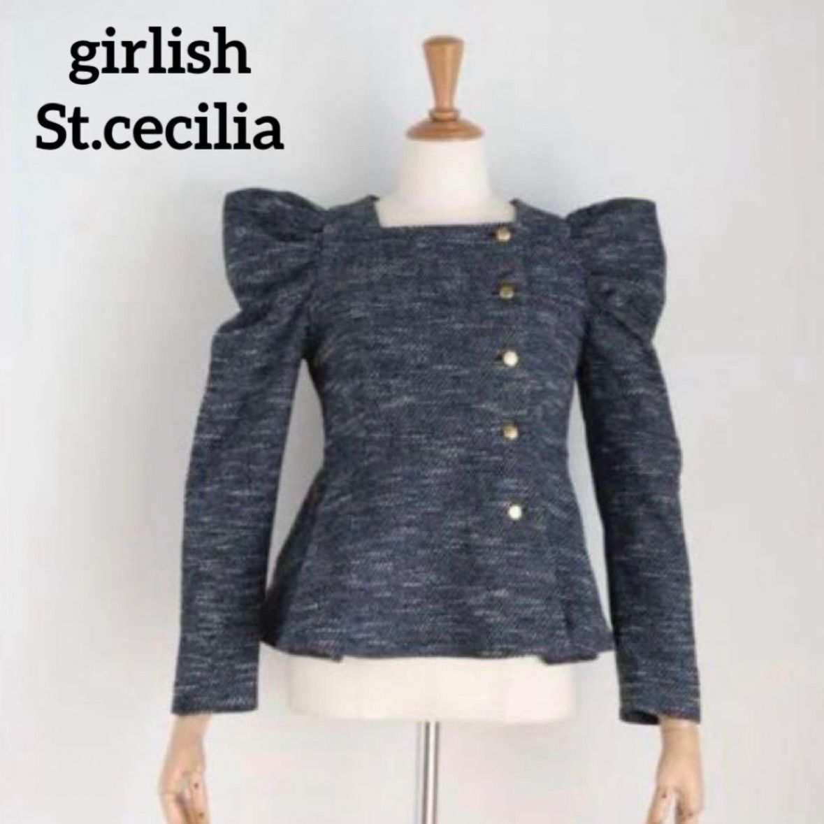 girlish St.cecilia ガーリッシュ セントセシリア ツイード クリオネ ジャケット ネイビー 金ボタン ビッグショルダー クロップド ＊フォロー割対象品 5%offさせて頂きます