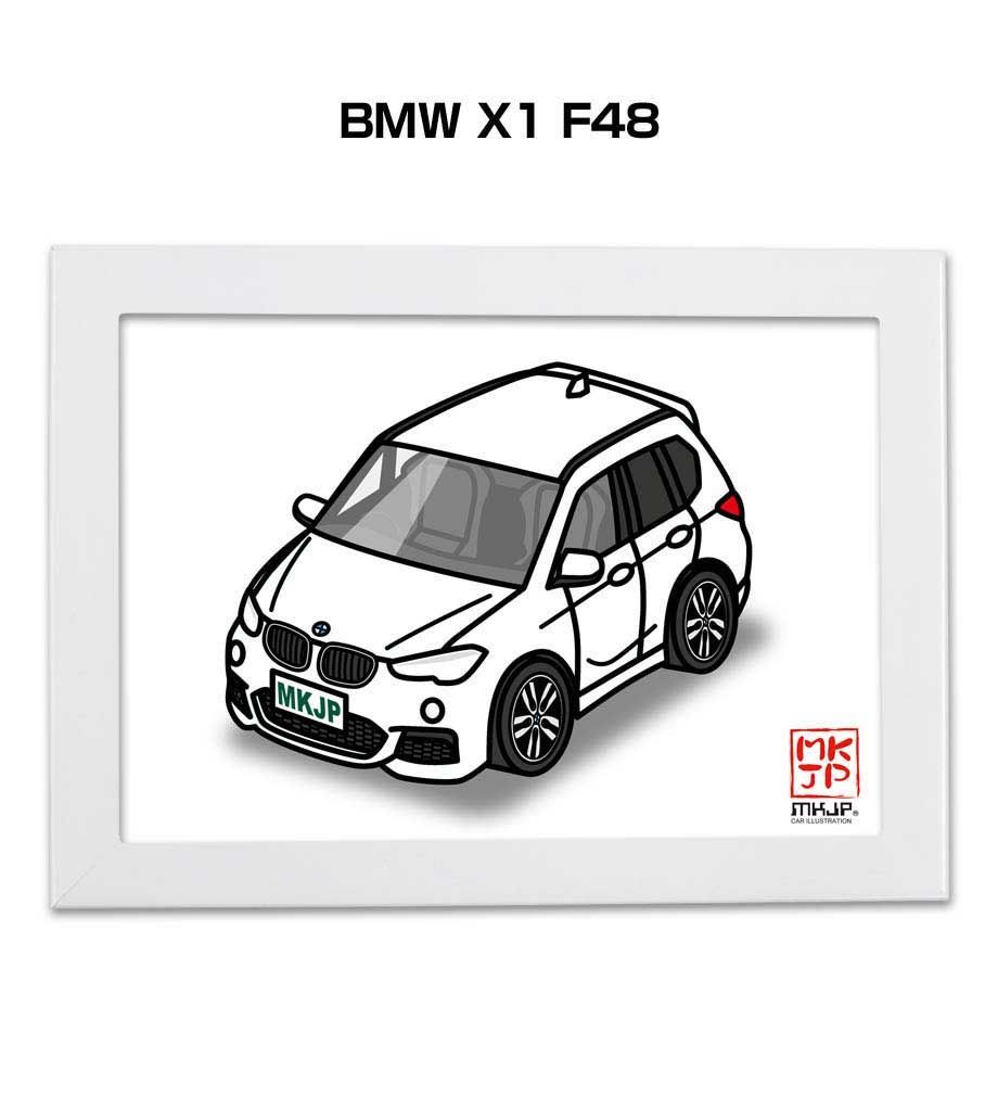 車種別ボディカラーが選べるフレーム付きA5イラスト【ナンバー入れ可】 外車 BMW X1 F48