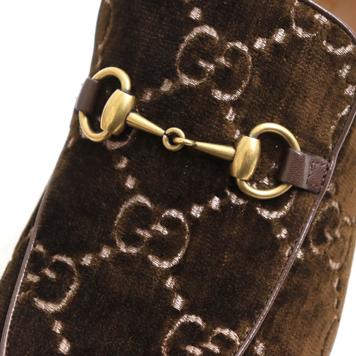 未使用品◇GUCCI グッチ 526298 GGベルベット レザー使い ホース