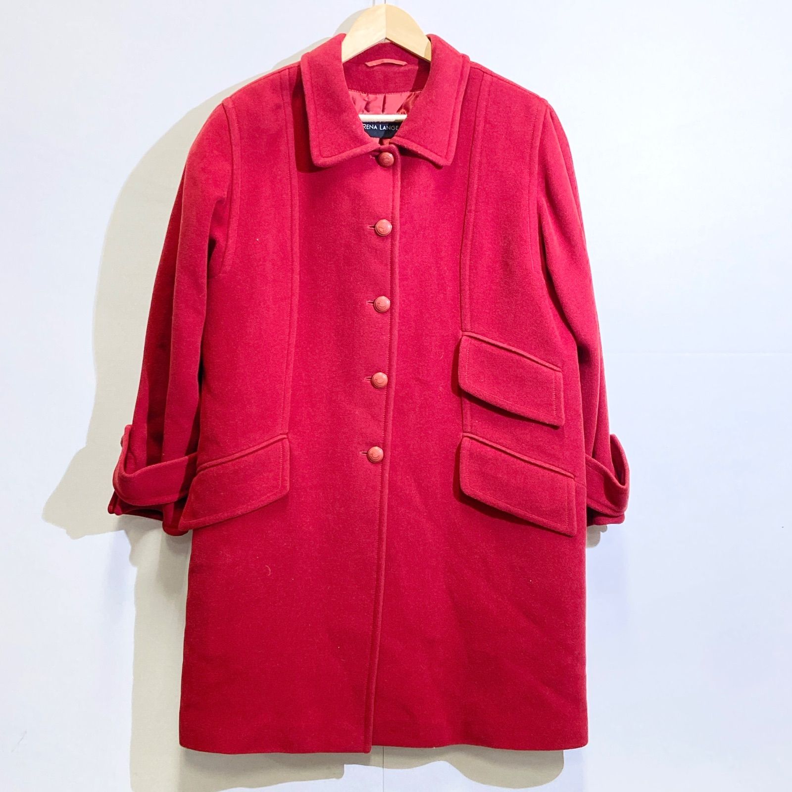 RENA LANGE ジャケット コート ロング 赤 レッド RENA LANGE レナランゲ ステンカラーコート ウール 赤 38サイズ