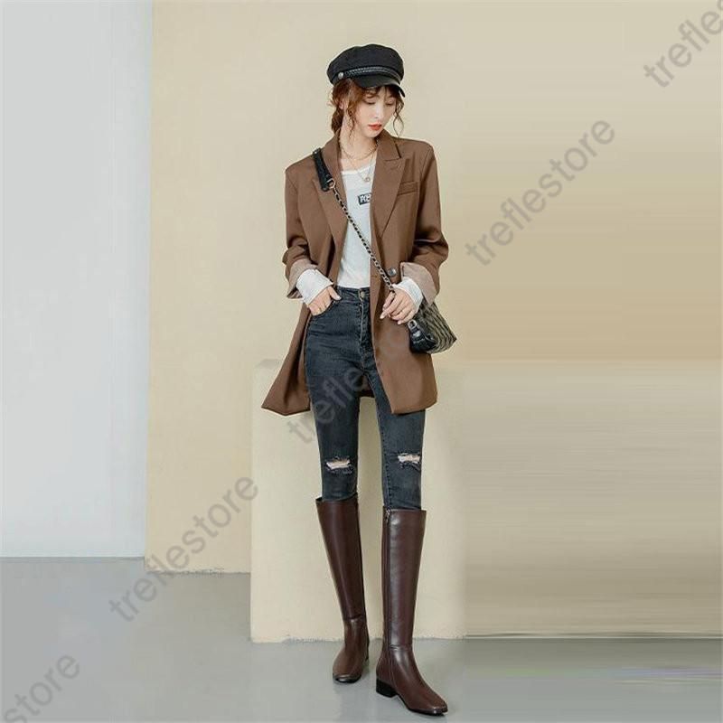 ロングブーツ ブーツレディース ローヒールブーツ 大きいサイズ 美脚