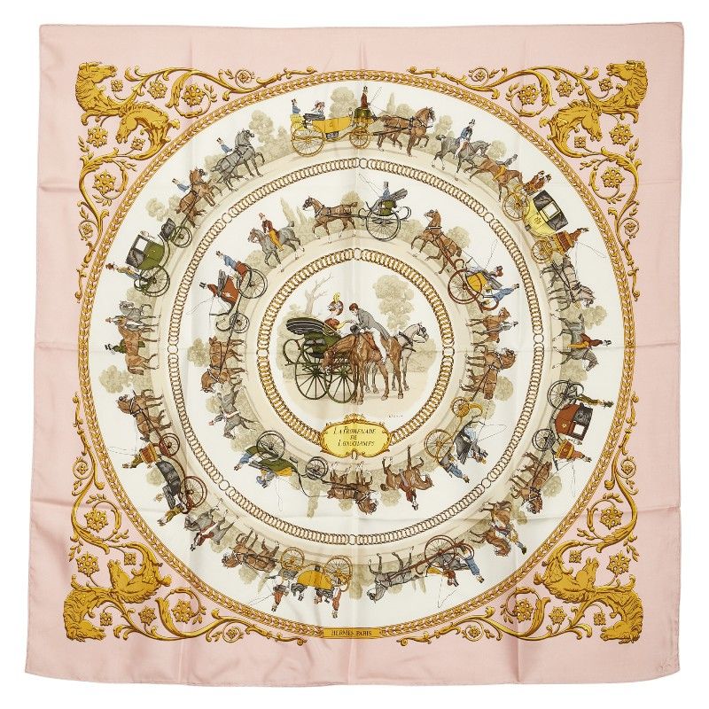 エルメス カレ90 LA PROMENADE DE LONGCHAMPS ロンシャンへの散歩 ライトピンク マルチカラー レディース HERMES 1-0238174
