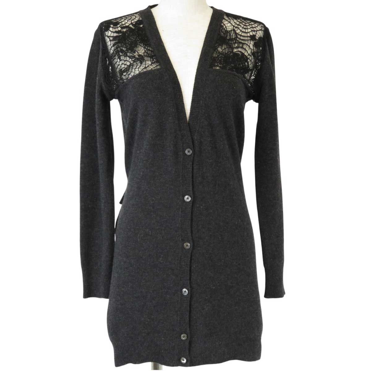 ［ヴァレンティノローマ］カーディガン　グレー　44サイズ ヴァレンティノ 透かし編み 切替 カーディガン VALENTINO ROMA