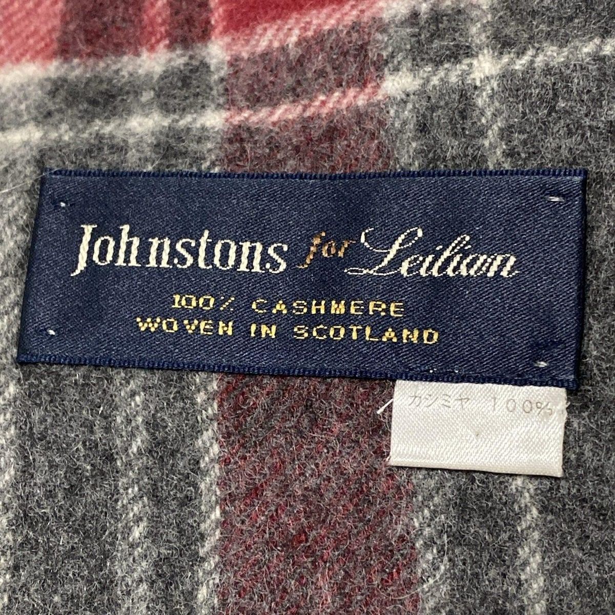 johnstons for Leilian カシミア チェック マフラー Johnstons(ジョンストンズ) マフラー - グレー×レッド×白