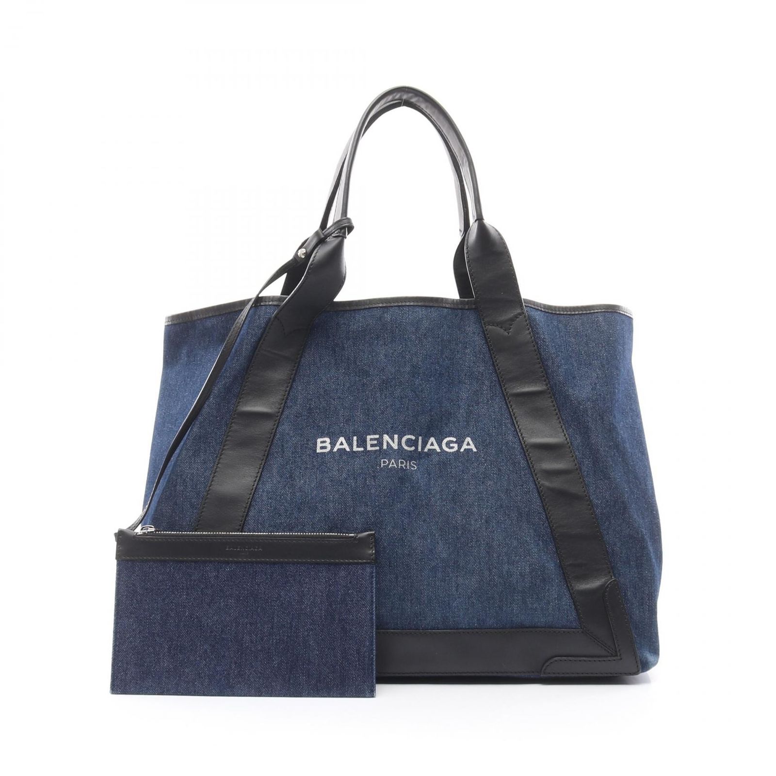バレンシアガ BALENCIAGA トートバッグ NAVY CABAS ネイビーカバ M 339936 ブルー デニム レザー ネイビーカバスM レディース Used B