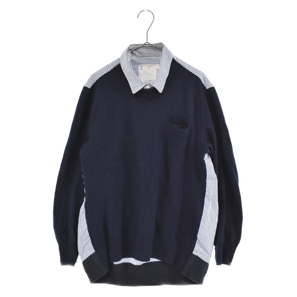 sacai(サカイ）ストライプシャツドッキングニット ネイビー 【公式通販】