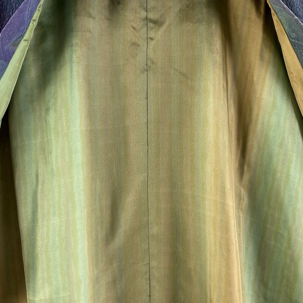 道行 身丈110cm 裄丈69cm L 和装コート 千代田衿 落款 葉柄 斜縞  