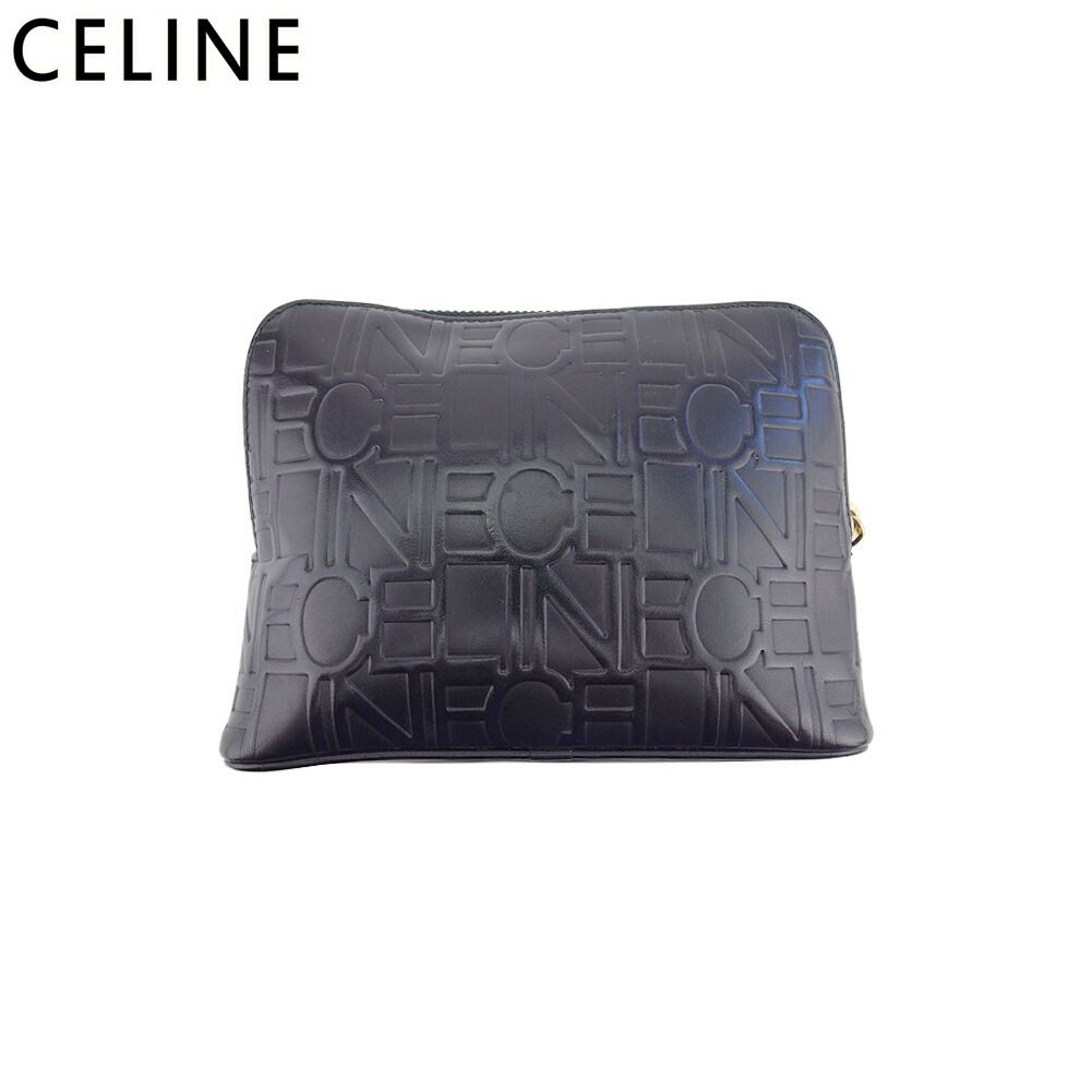 セリーヌ CELINE ポーチ ロゴ柄 ブラック ゴールド レディース