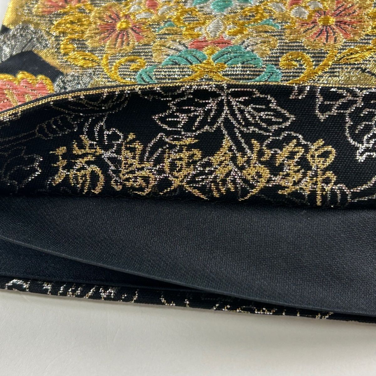 袋帯 美品 秀品 瑞鳥更紗錦文 金銀糸 箔 黒 六通 正絹 【中古