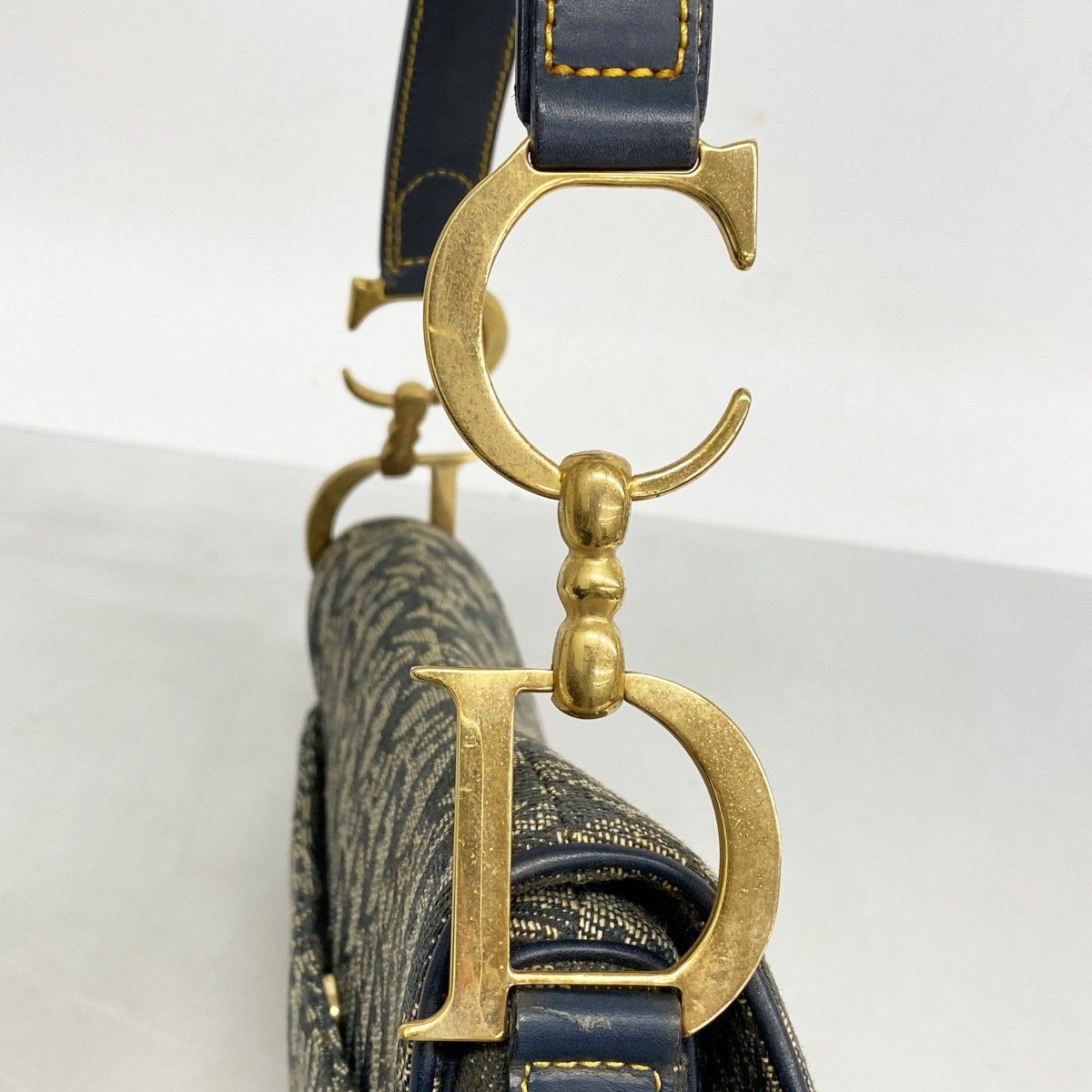 美品　クリスチャンディオール　トロッター　サドルバッグ　ゴールド金具　ネイビー Christian Dior クリスチャンディオール サドルバッグ