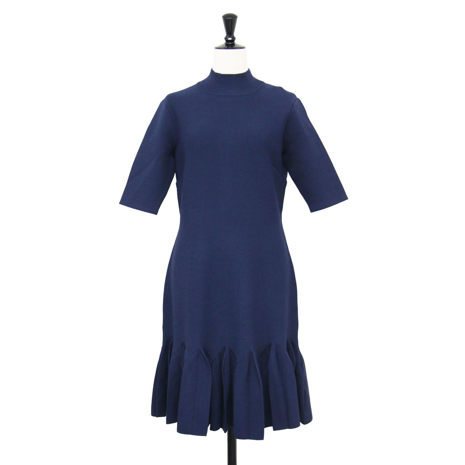 TED BAKER テッドベーカー ドレス ネイビー 紺 サイズ 3 L | ハイネック フ 切替 ニット ドレス | Full Milano Fit And Flare Dress | ワンピース 5分袖 膝丈 ミニ ストレッチ レディース