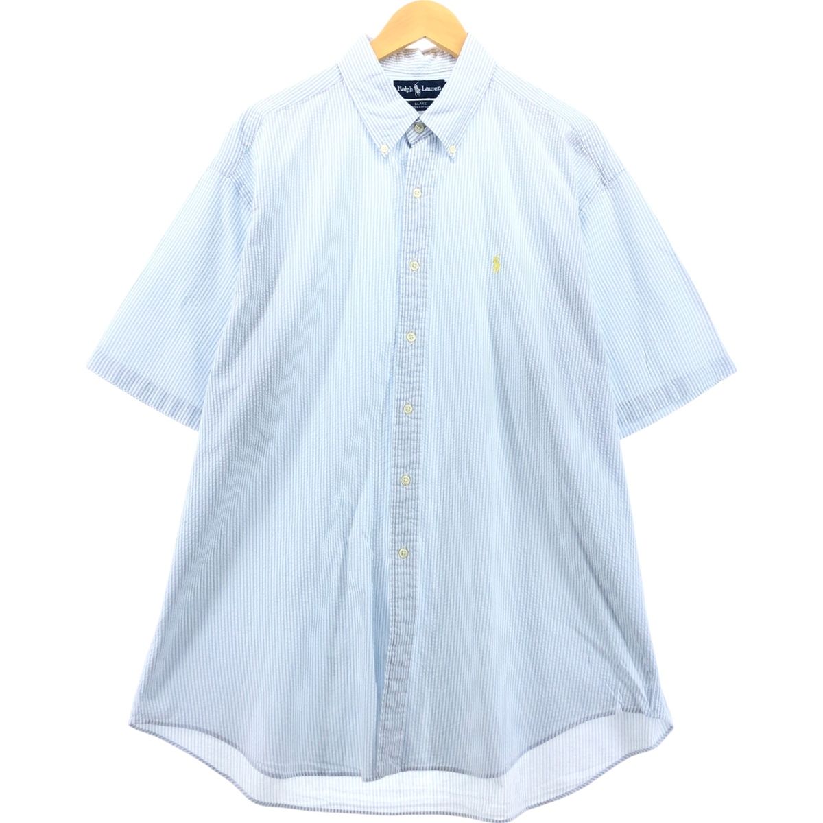 【Ralph Lauren】半袖BDシャツXLブルー系ストライプシアサッカー Ralph Lauren】半袖BDシャツXLブルー系ストライプシアサッカー