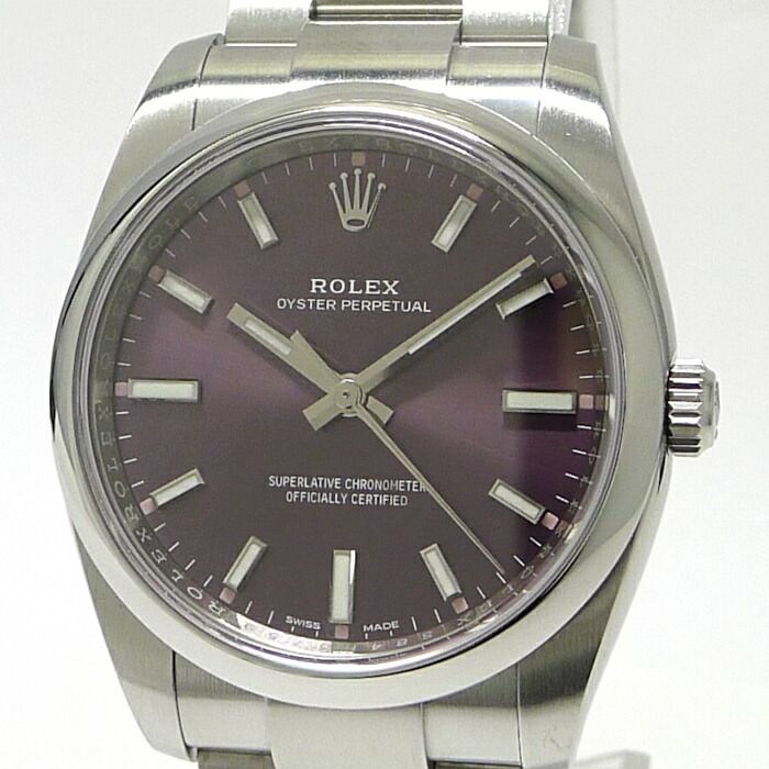 ROLEX オイスターパーペチュアル34 自動巻き SS パープル文字盤 ...