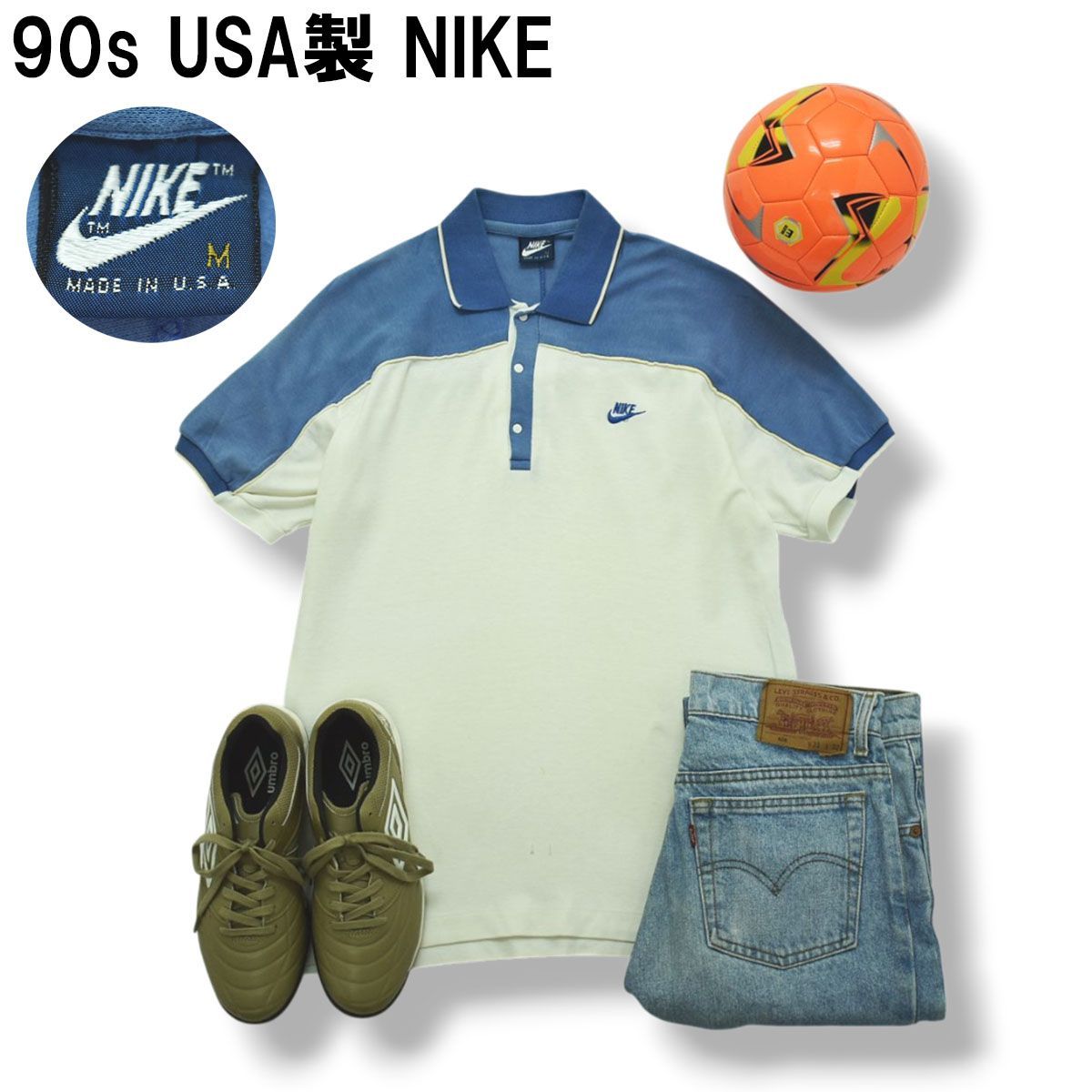 90s ヴィンテージ USA製 ナイキ NIKE 半袖 ポロシャツ スウッシュ ロゴ 