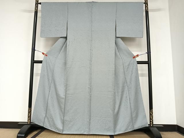 平和屋着物 上質な色無地 吉祥花鳥地紋 秘色色 正絹 AABB1363np