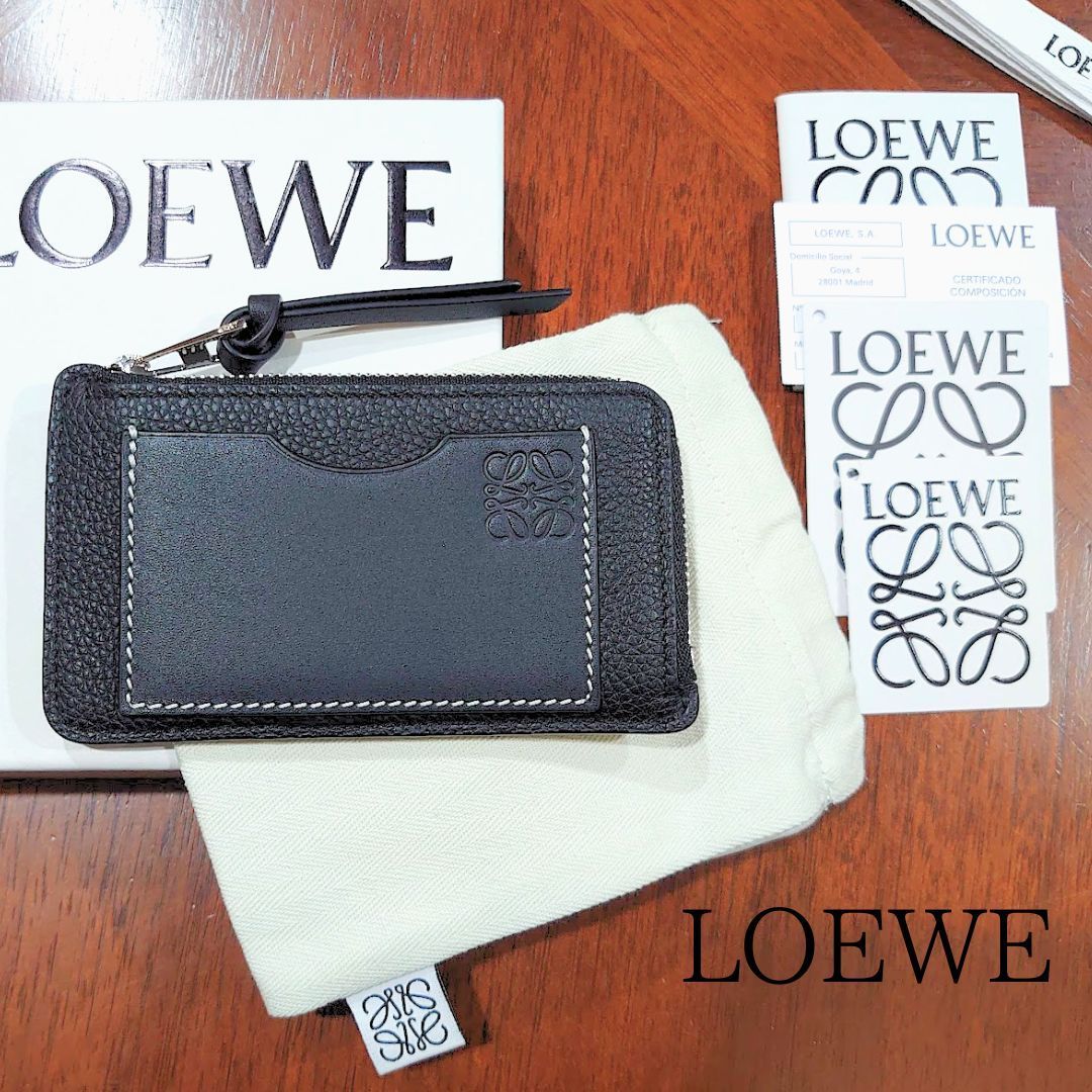 LOEWE ロエベ フラグメントケース コインケース カードケース 小銭入れ カードホルダー アナグラム C660Z40X04 レザー カーフスキン  ブラック 黒 ほぼ未使用