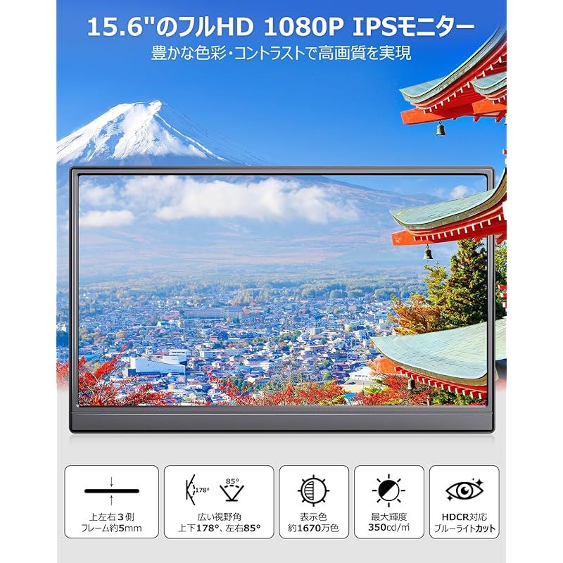 新着商品 Eleeyak モバイルモニター 15.6インチ 1920 1080 フルHD キックスタンド型-保護カバー 薄型 軽量 モバイルディスプレイ IPS液晶パネル 非光沢 高輝度350nit ブルーカット ポータブルモニター Type-C ミ