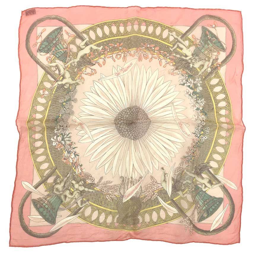 HERMES エルメス スカーフ カレ45 Je T aime passionnement un peu ひまわり シルクモスリン aq11483
