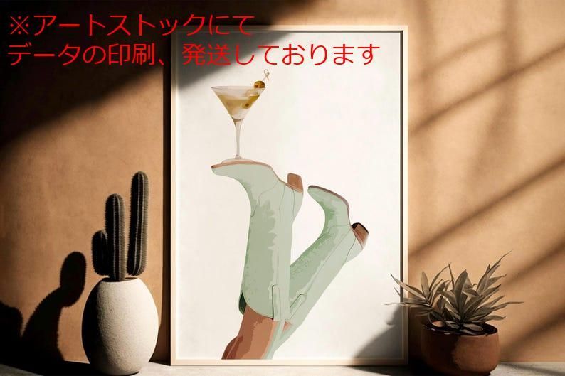 新作入荷，品質保証 mz ポスター A1 サイズ (~A4まで対応可) セージグリーン カウガール マティーニ アート プレッピーウエスタンデコレーション ロデオウォールアート コケットポスター カウガールブーツアート アート・写真