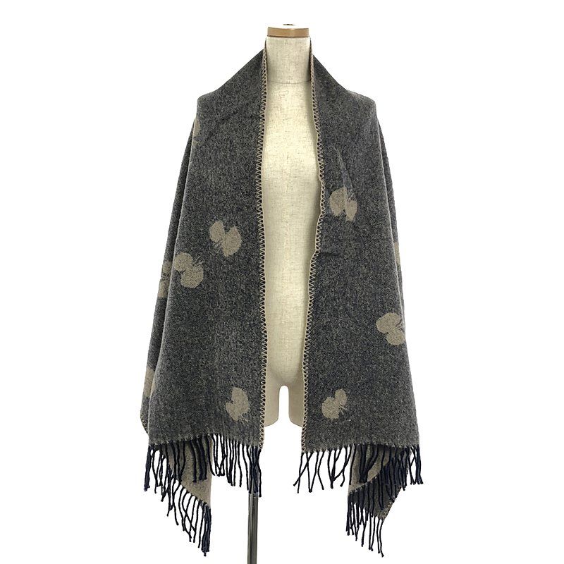 【美品】  mina perhonen / ミナペルホネン | × KLIPPAN / クリッパン メリノウール フリンジ 大判 ストール マフラー | グレー/ベージュ | レディース 美品】 mina perhonen / ミナペルホネン | × KLIPPAN / クリッパン