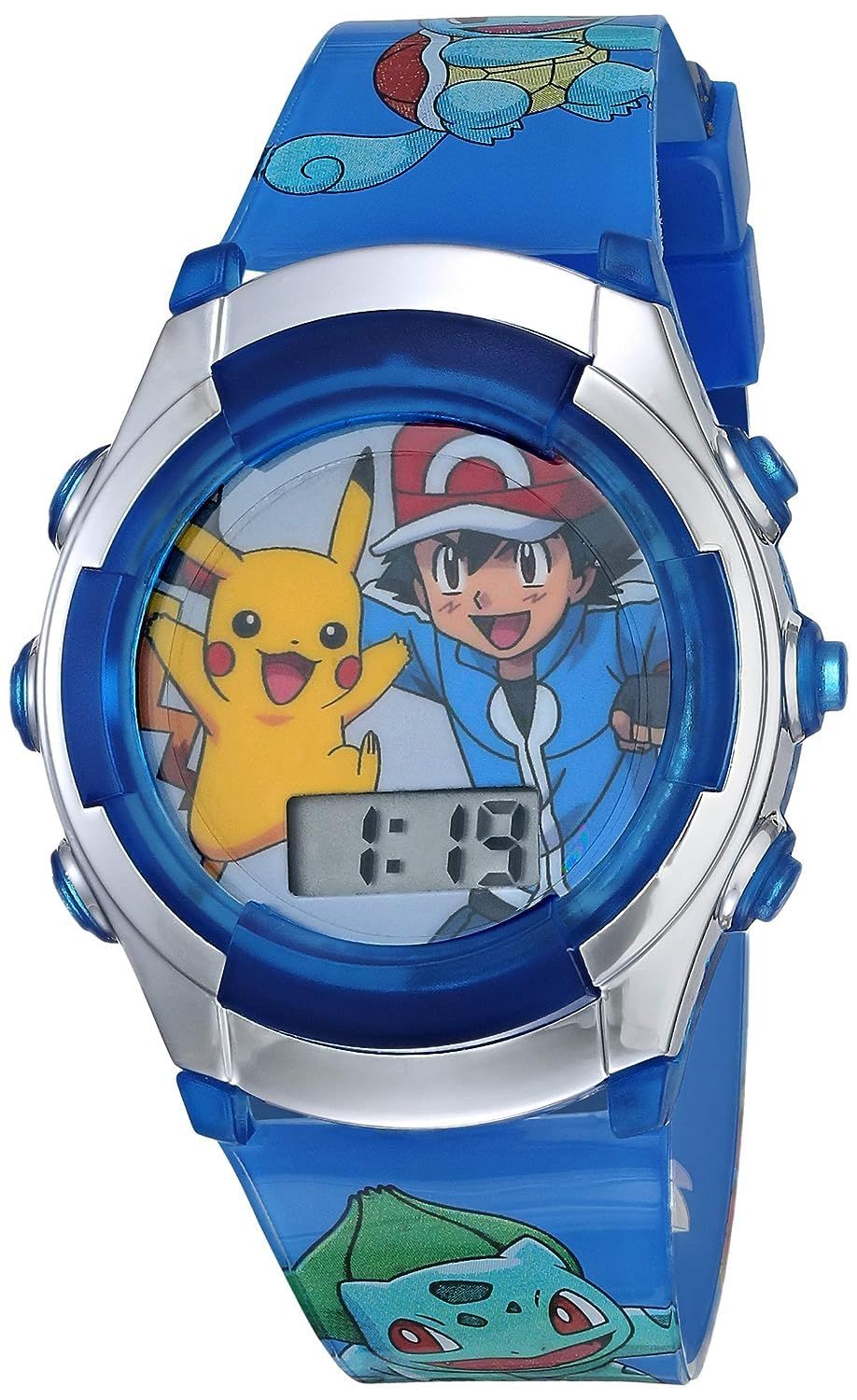 ポケモン キッズウォッチ 点滅LEDライト付き - ダイヤルに公式ポケモンキャラクターの付いた子供用デジタルウォッチ 簡単バックルストラップ付き子供用デジタルウォッチ 子供に安全 ブル