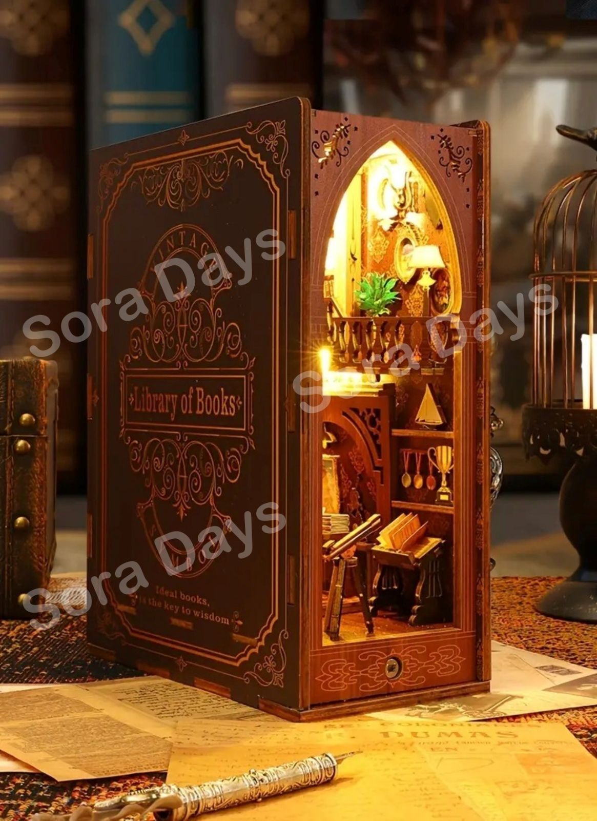 置物 オブジェ 3D ミニチュアシーン ヴィンテージ 本棚 おしゃれ