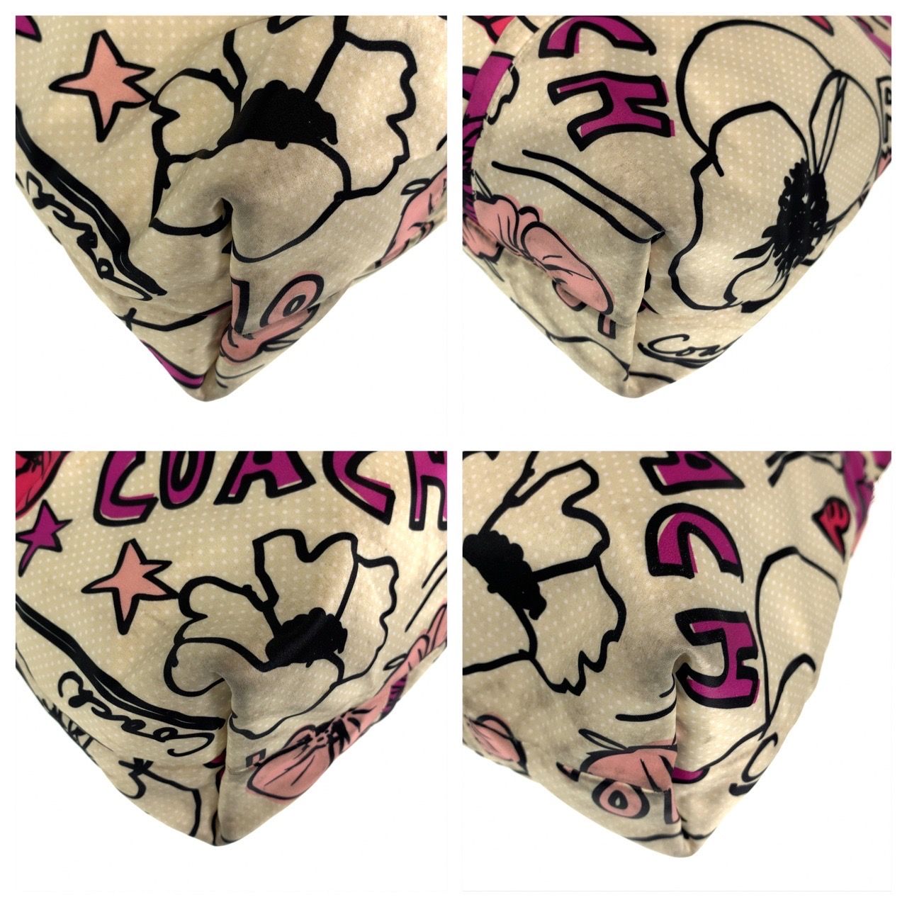 COACH コーチ ポピー ベージュ 薄茶色 ピンク ナイロン