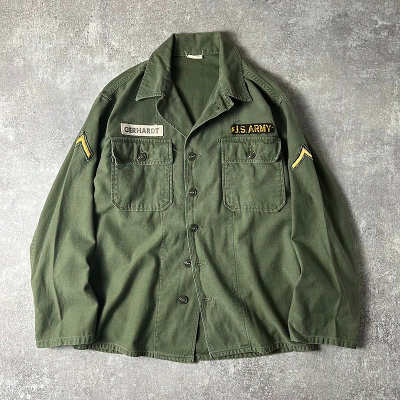 60s US ARMY 米軍実物 OG-107 コットン サテン ユーティリティ シャツ