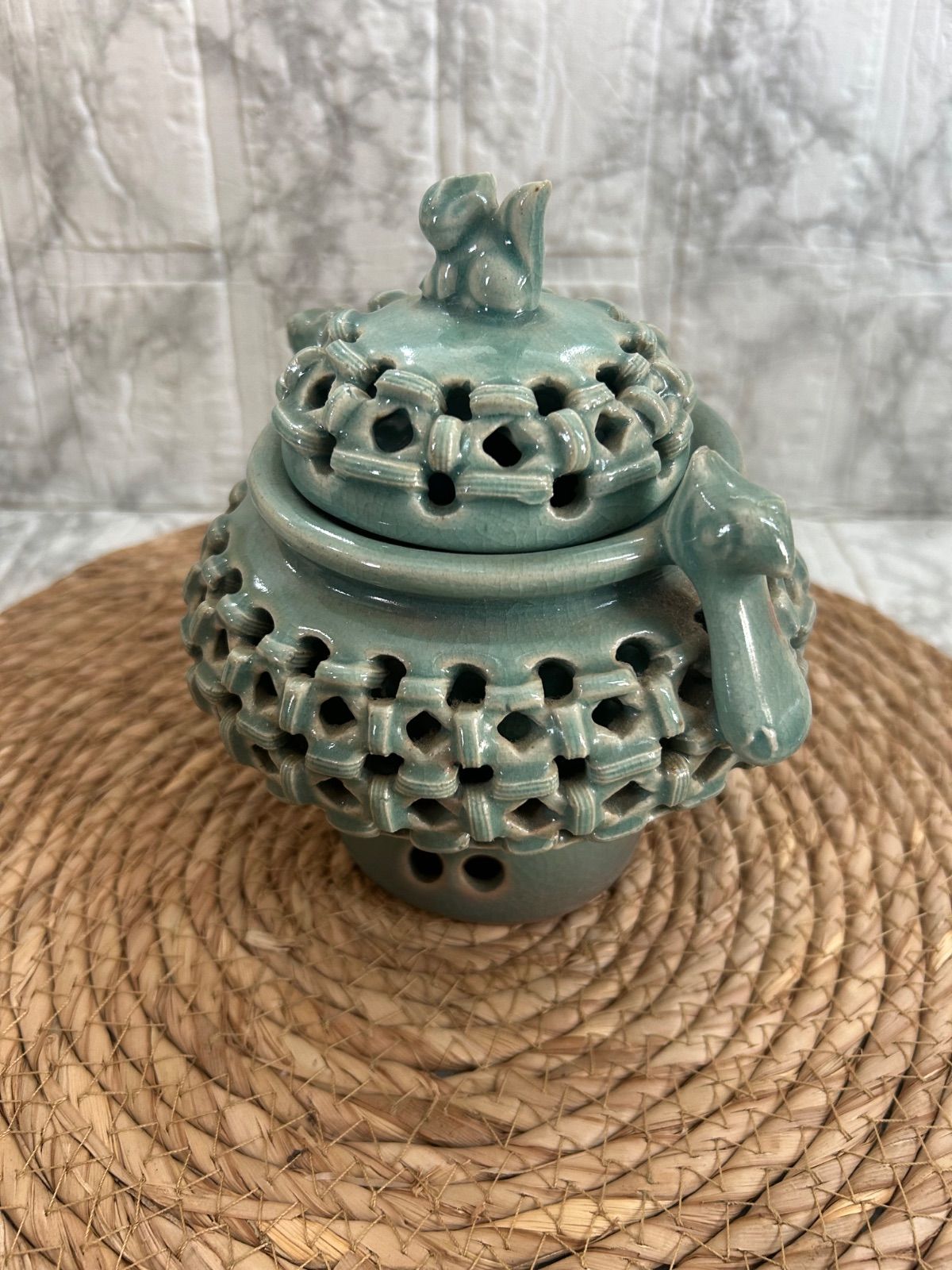 骨董香炉 ♢古美術品 骨董品 古作 宝船 銅製 分銅 吉祥文 香炉