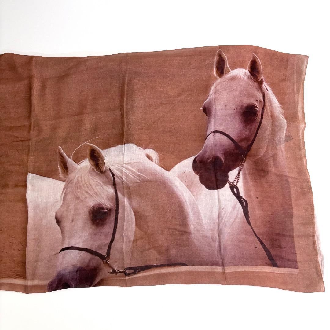 ear PAPILLONNER インド手織り 馬柄大判ストール 定価¥19 800 ホース柄 別注PYAAR コットンモダール ストール スカーフ イアパピヨネ ピーアール
