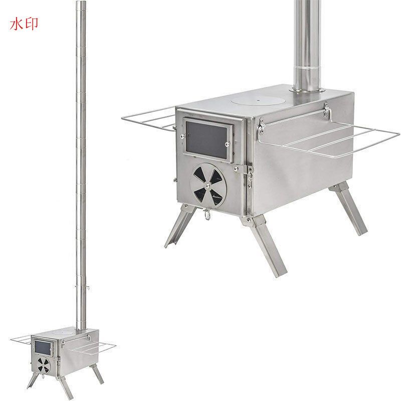 薪 ストーブ アウトドア 調理器具 暖炉 キャンプ 折りたたみ テント 煙突付き 耐熱ガラス窓 組立式 屋外 焚き火台 シルバー|ステンレス製