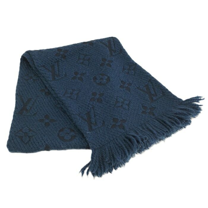 LOUIS VUITTON エシャルプ ロゴマニア マフラー モノグラム ウール シルク ネイビー M75504