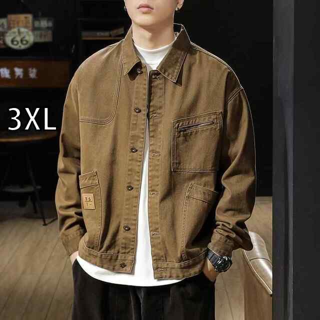 3XL 秋冬 コーデ メンズ 服 シンプル ファッション オシャレ 大人 かっこいい 大きいサイズ ストリート 紳士服 アメリカン レトロ ヘビー ワークウェア デニム ジャケット