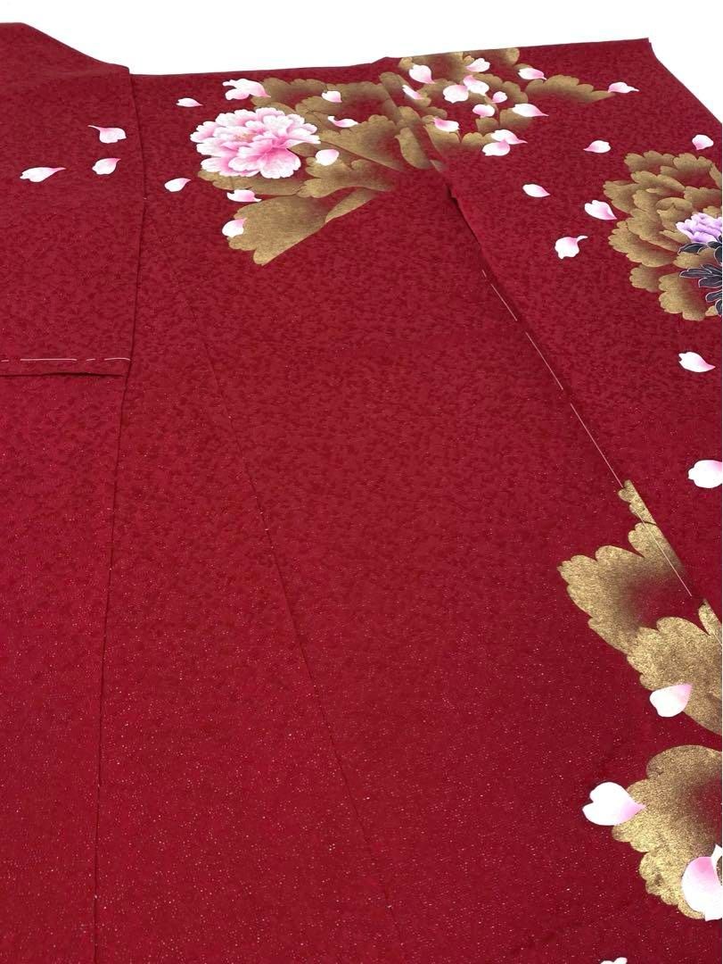 振袖 仮絵羽 銀通し ラメ刺繍 金彩 紋意匠 牡丹 正絹 未仕立て品 八掛