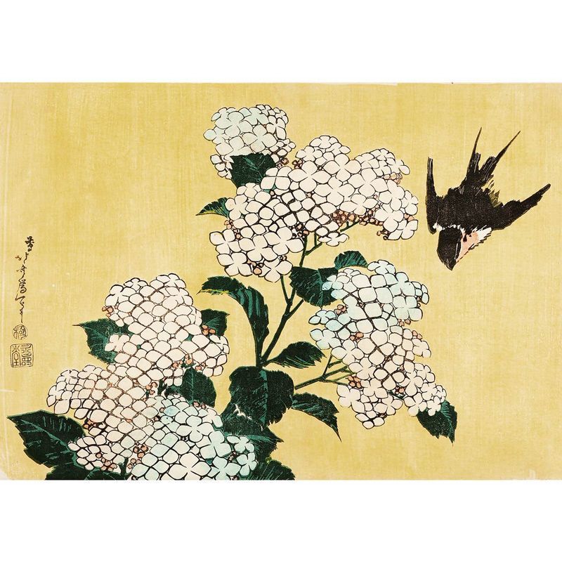 A2サイズ 葛飾北斎 ポスター 紫陽花に燕 花鳥図 アートポスター