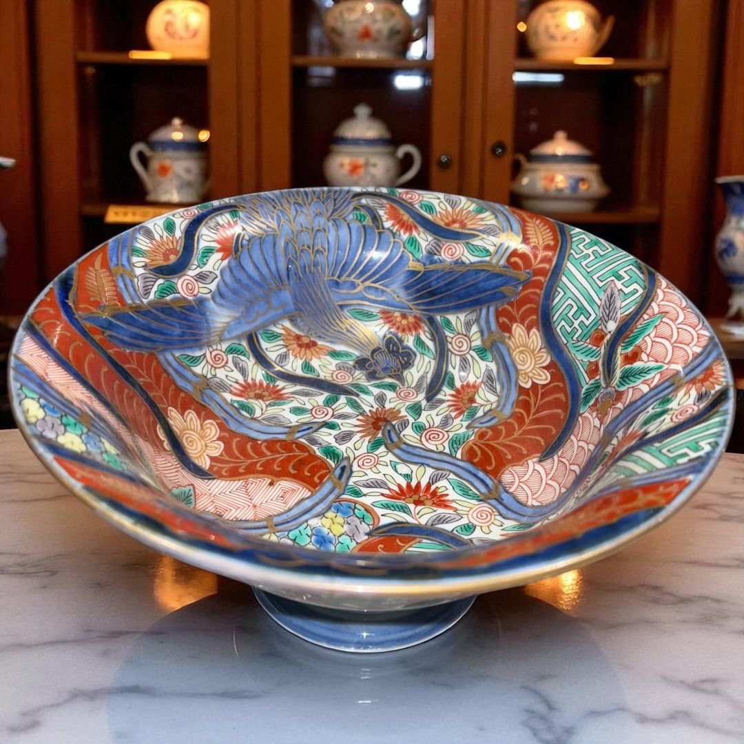 時代物骨董　古伊万里　豪華絢爛染錦金襴手・色絵大鉢　飾り鉢　幕末明治 某有名骨董市買入 明治時代 古伊万里染錦鳳凰図鉢 杯 お屋敷献上