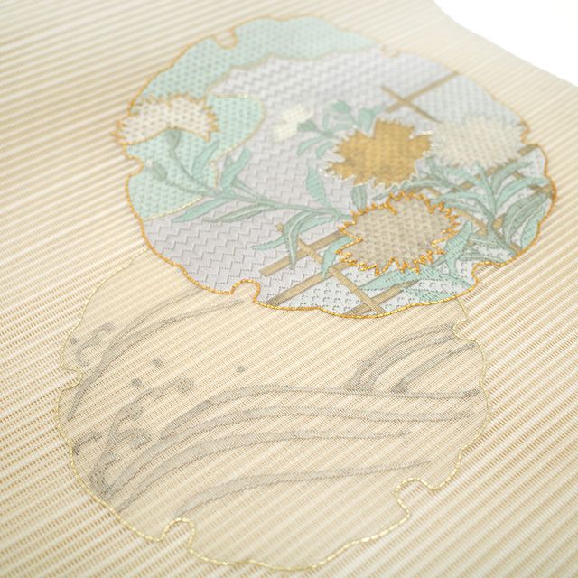 a383 夏帯 名古屋帯 開き仕立て 銀糸 刺繍 着物　美品 新古品】 夏物 開き 名古屋帯 正絹 八寸 開き仕立て 絽刺し 金駒