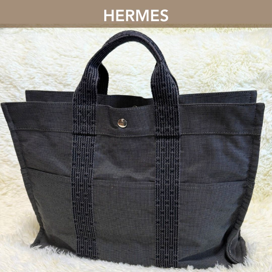 HERMES エルメス エールライン MM トートバッグ グレー キャンバス ...