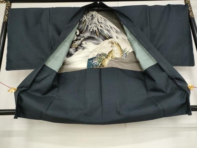 平和屋本店□極上 男性 結城紬 アンサンブル 長羽織 単衣 100亀甲 総  