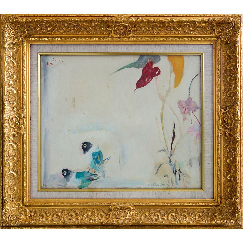 油絵F８号蘭の花 油絵F8号蘭の花 萩谷巌「蘭花図」油絵・F8号 絵画買取・販売