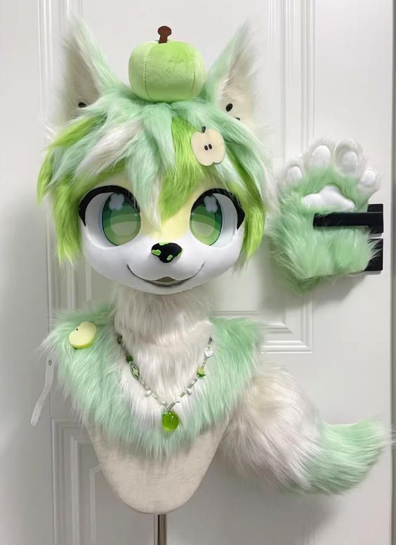 ファースーツ 着ぐるみセット NO.256 キツネ 緑 グリーン ケモノ ファースーツ 全頭ヘッド ぬいぐるみ コスプレ コスチューム 一点物