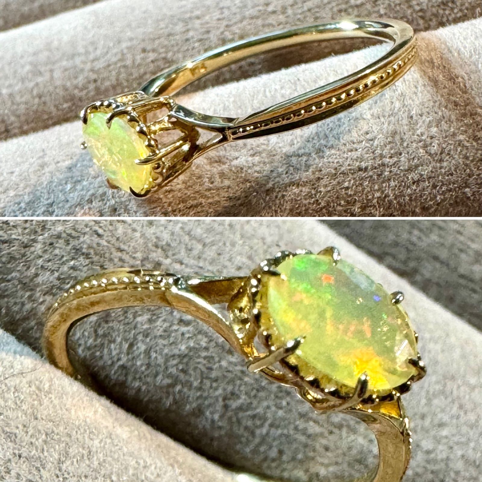 アガット agete K14 オパール×ダイヤ リング 9号 YG アガット オパール