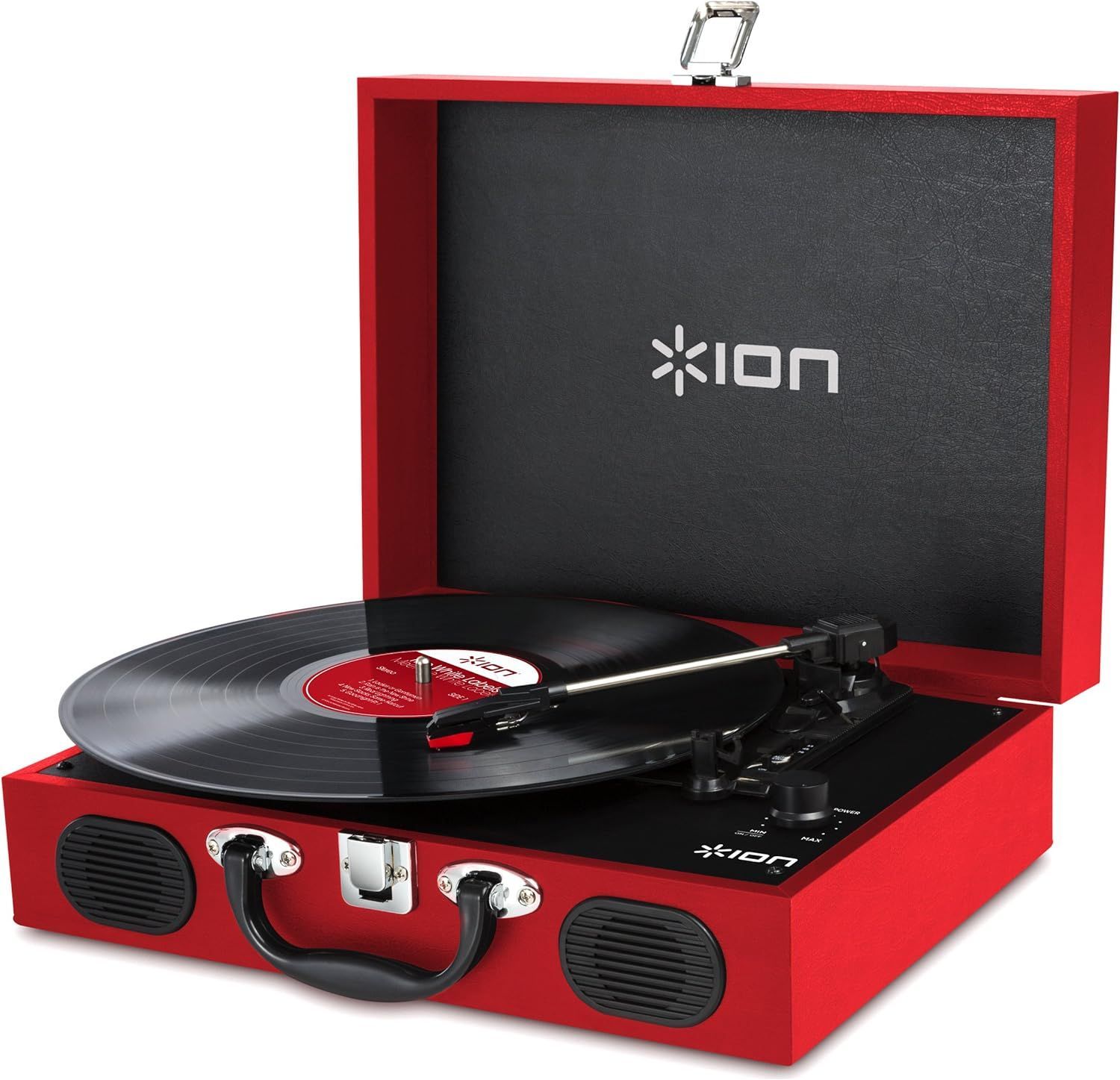 ION Audio アイオンオーディオ ポータブルレコードプレーヤー スーツケース型 スピーカー内蔵持ち運び 電池でも稼働 Vinyl Transport 赤